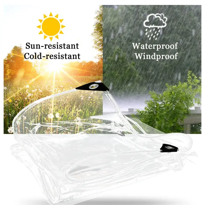 Bâche transparente imperméable en PVC avec œillets