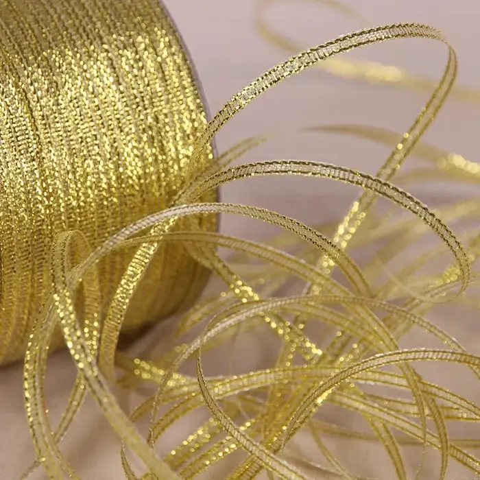 Ruban en Satin de soie à paillettes or argent