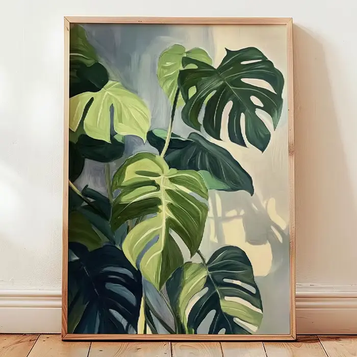 Toile murale avec feuilles botaniques vertes, plantes d'intérieur, décoration intérieure, feuillage 