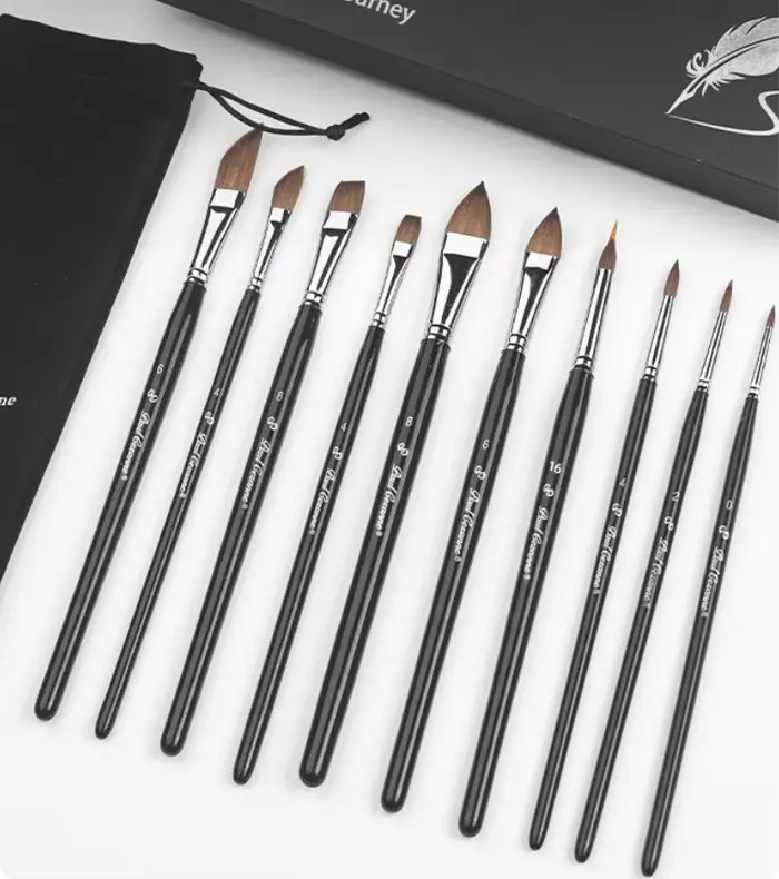 Ensemble de 10 pinceaux professionnels pour artistes avec manches en bois pour la peinture acrylique