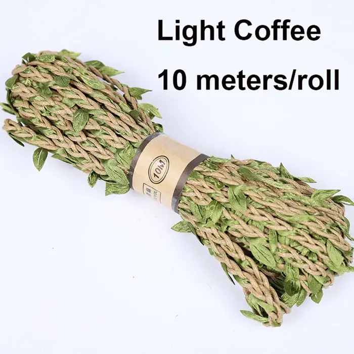 Rouleau de ruban de feuilles de Jute naturelle, 10 m/rouleau, ficelle de vigne avec feuilles vertes 