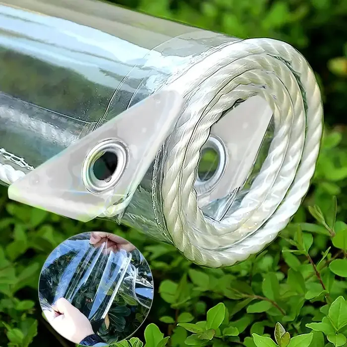 Bâche transparente imperméable en PVC avec œillets