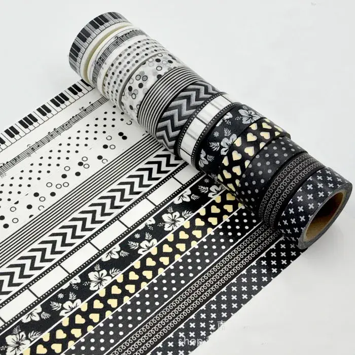 1 rouleau de ruban adhésif japonais Washi noir et blanc