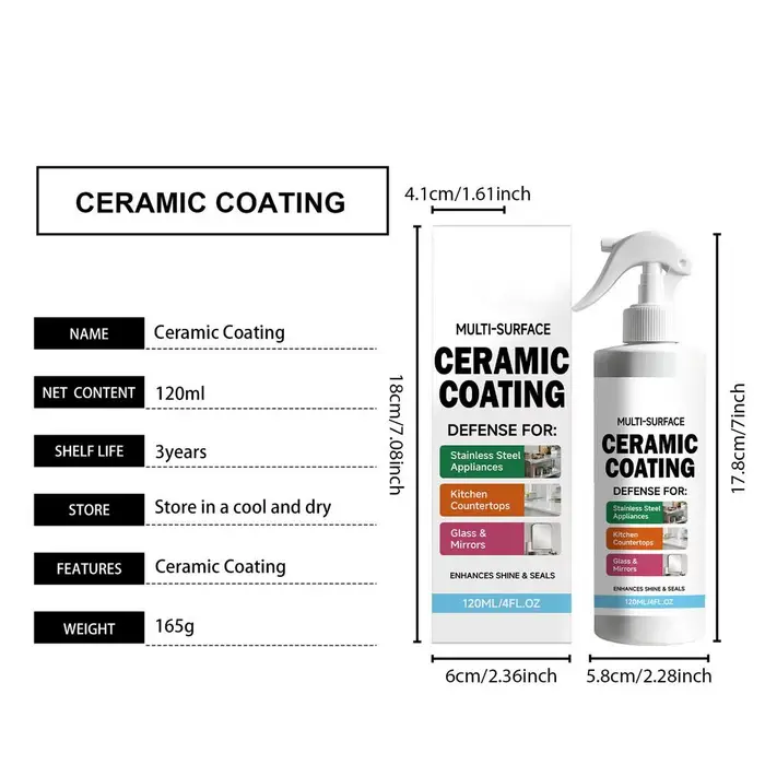 Spray de revêtement céramique pour acier inoxydable et verre, 120 ml, brillance longue durée, nettoy