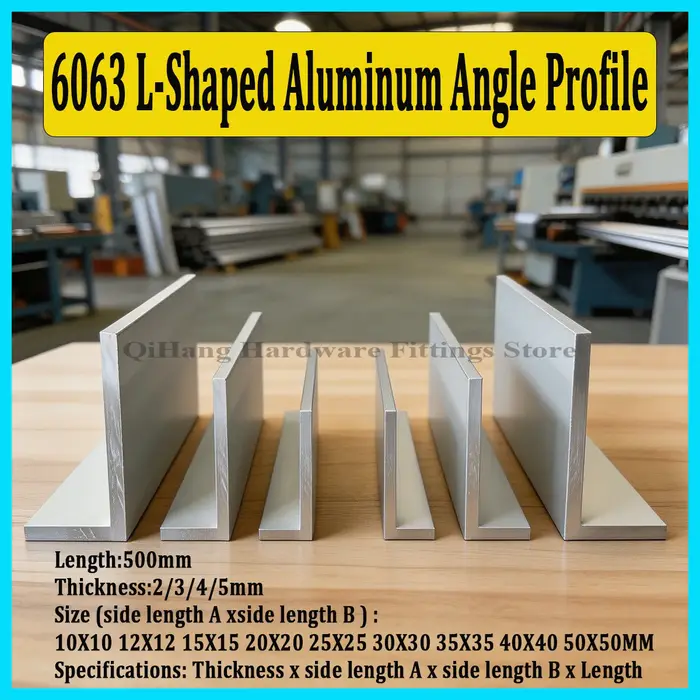 Profilé d'angle en aluminium en L 6063, longueur 500 mm, barre en alliage à angle droit 10-50 mm, ga