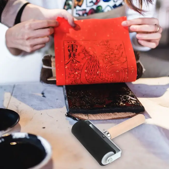 Rouleau en caoutchouc pour l'artisanat, rouleau à peinture avec manche en bois, applicateur d'encre, outil de tamponnage pour la transfert d'impressions