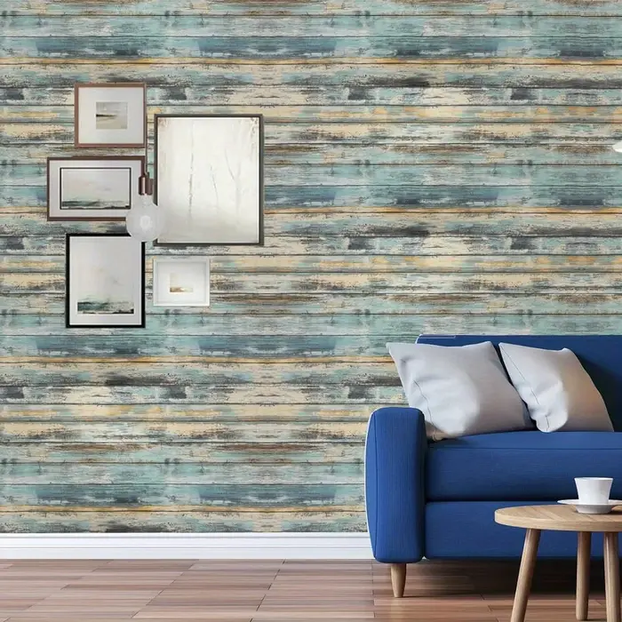 1 rouleau de papier adhésif auto-adhésif à grain de bois bleu vieilli