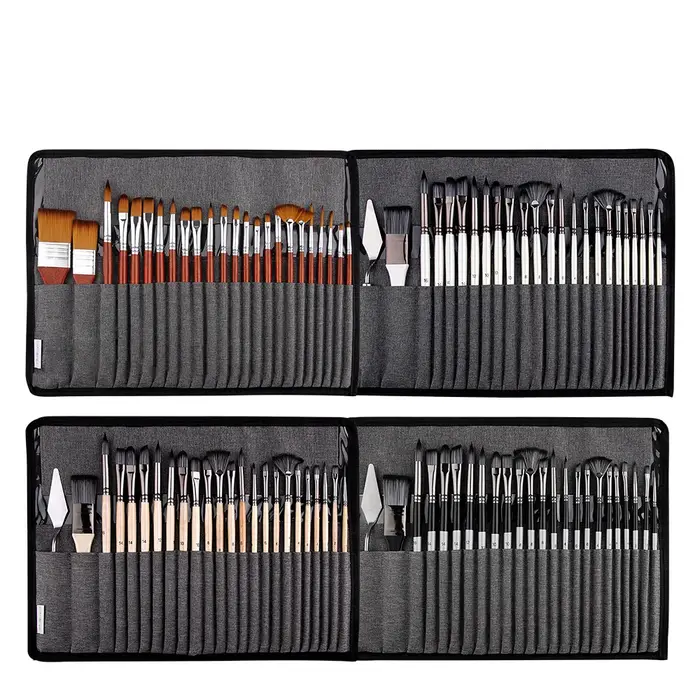 Ensemble de pinceaux mixtes pour peinture à l'huile professionnelle, sac en toile, bois, pinceau pour artistes, fourniture d'art exacache d'interconnexion, le plus récent, 25 pièces