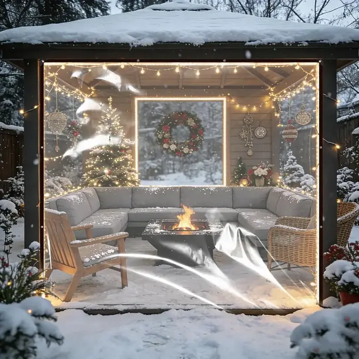 Bâche transparente imperméable en polyéthylène anti-déchirure avec œillets antirouille pour patio
