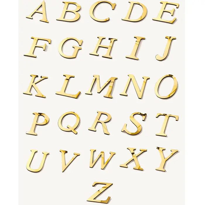 Autocollants muraux Alphabet anglais en acrylique doré, décoration de maison pour salon, chambre à c