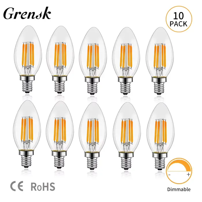 Ampoule Led à bougie C35 E14, Base de candélabre 4W 6W, ampoule Edison à intensité variable 2700K, b