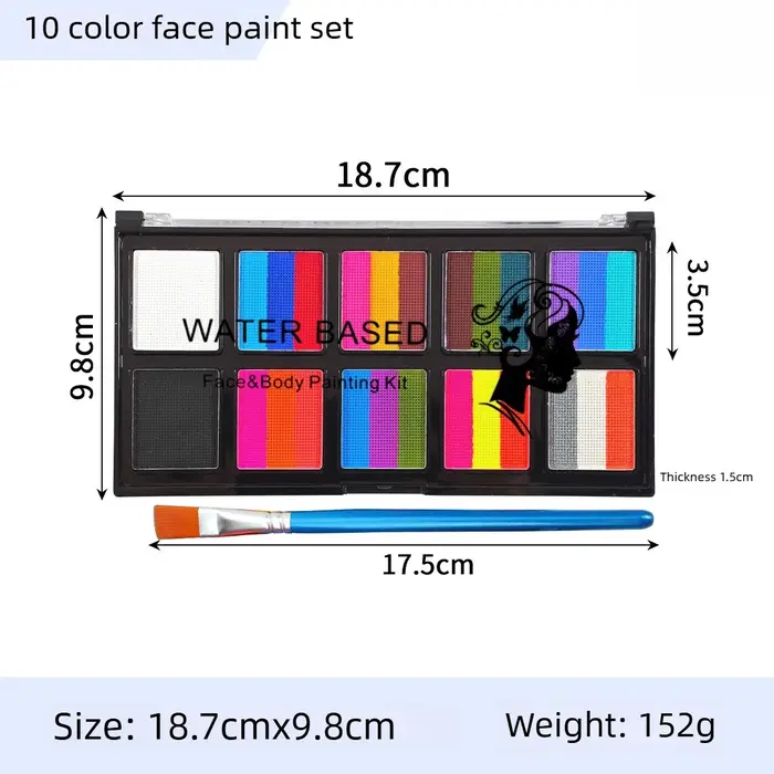 Palette de peinture à rayures arc-en-ciel avec pinceaux