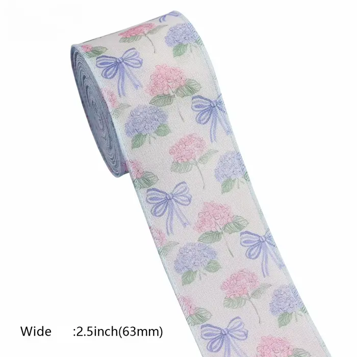 Ruban imprimé floral avec bords en fil, ruban artisanal en polyester de 5 mètres et 6,3 cm de large 