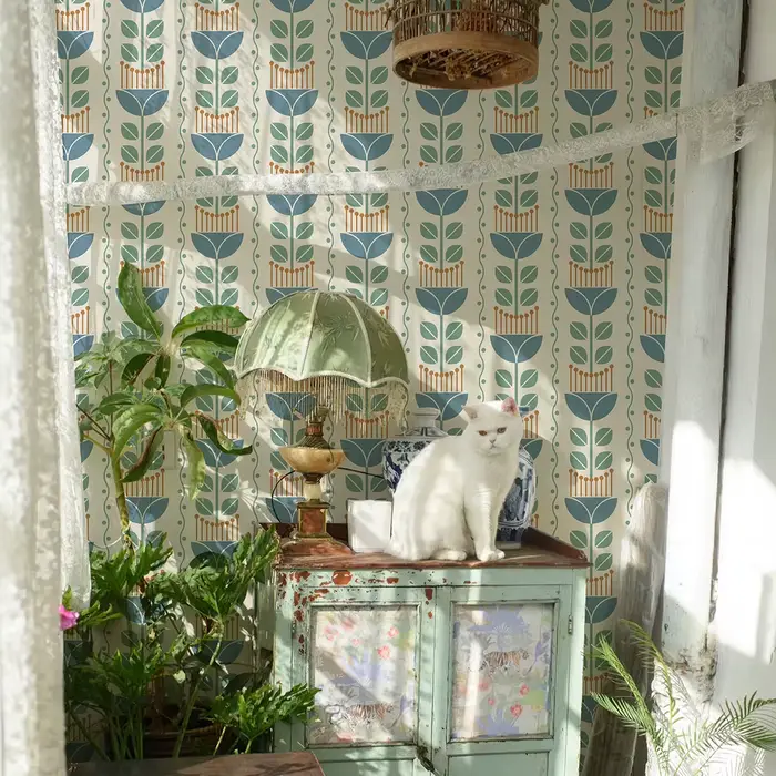 Papier peint auto-adhésif à fleurs bohème bleu frais