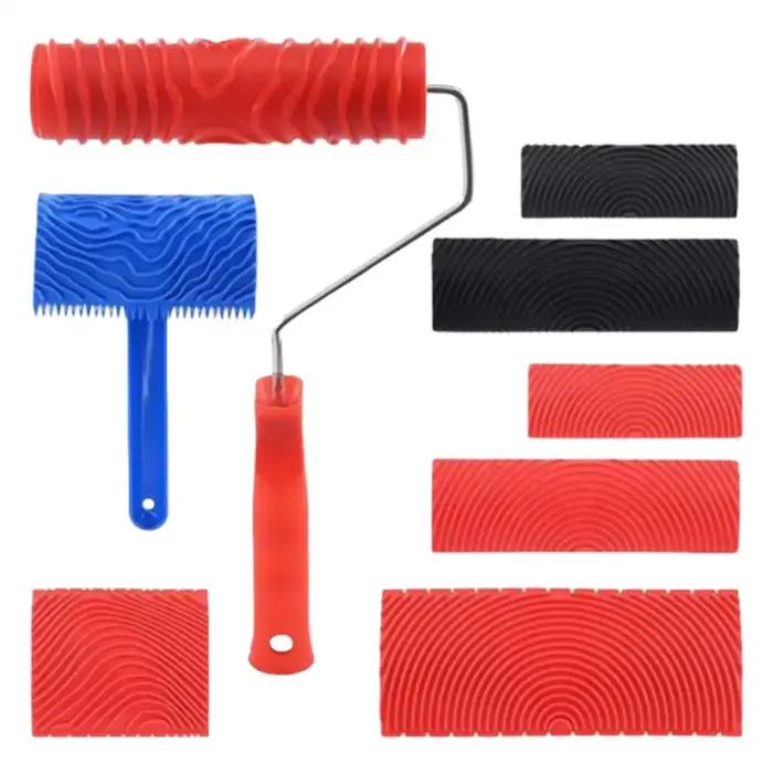 Kit de 8 rouleaux à texture effet bois et outils de rainurage