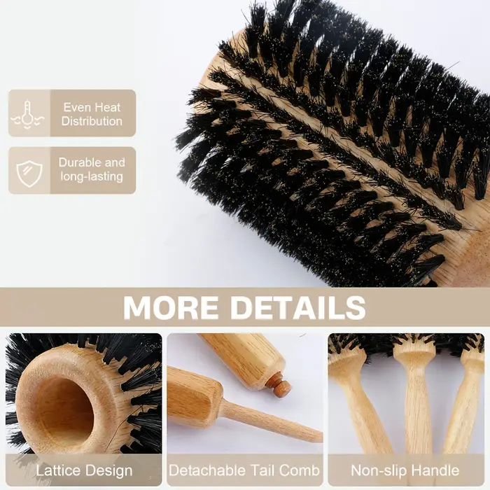 6 tailles manche en bois poils de sanglier brosse ronde queue amovible professionnel Salon de coiffure