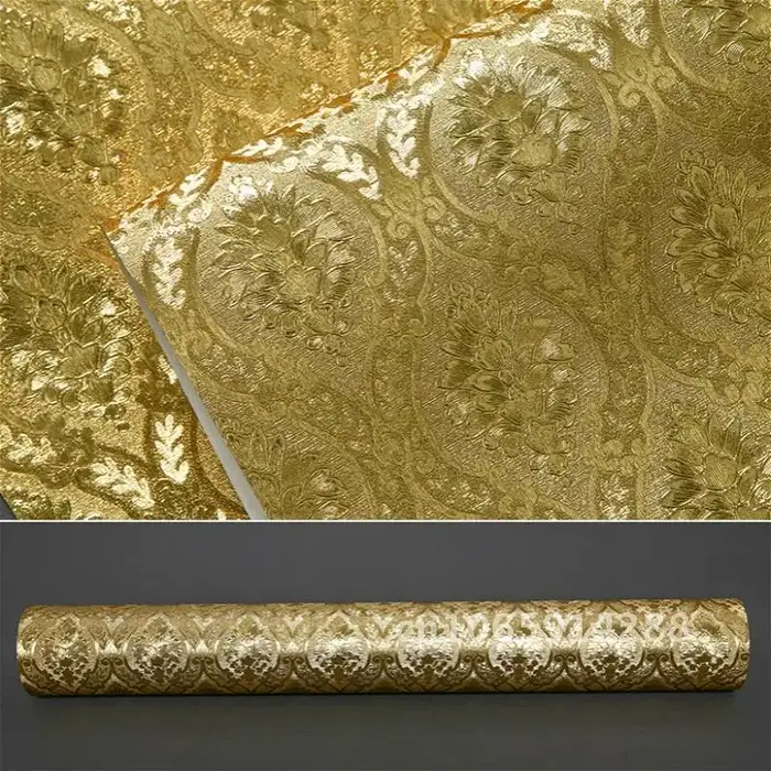 Luxe classique or papier peint rouleau chambre salon Relief mur feuille d'or de papel damassé fonds d'écran