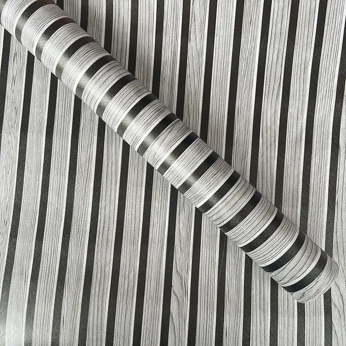 Papier peint auto-adhésif à rayures jaunes et grises, Imitation grille rayée, pour rénovation de meu