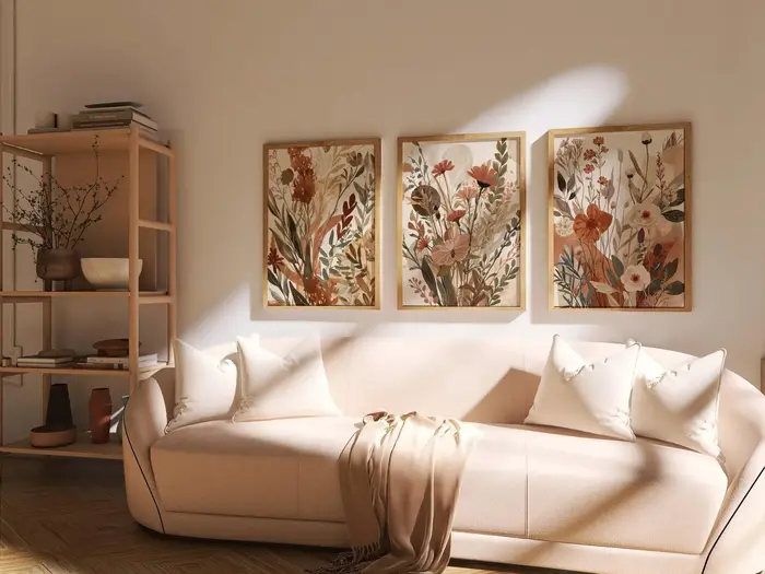 Peinture sur toile sans cadre, ensemble d'art mural aux fleurs sauvages, impression sur toile botani