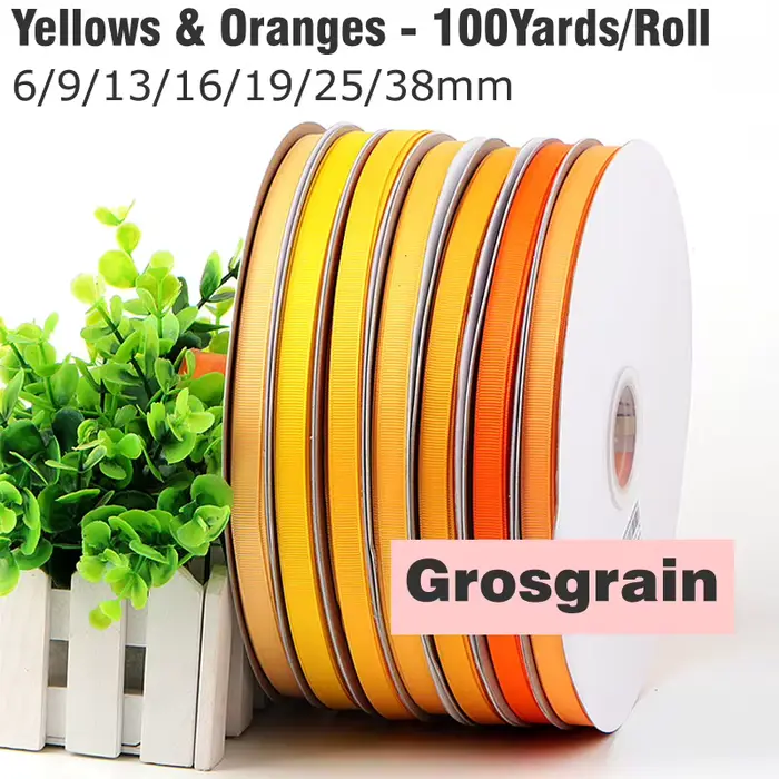 Ruban gros-grain jaune/Orange 100Yards 6/9/13/16/25/38mm