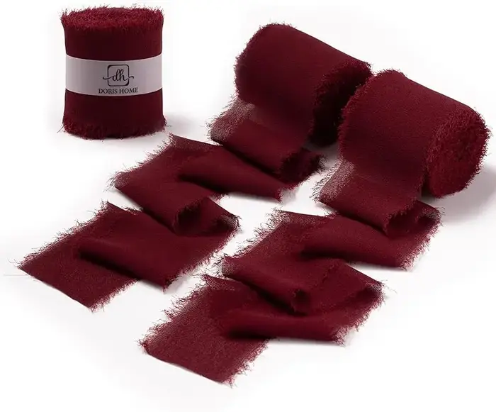 Ruban en mousseline de soie bordeaux pour bouquet de fleurs, ruban en tissu pour emballage cadeau, r