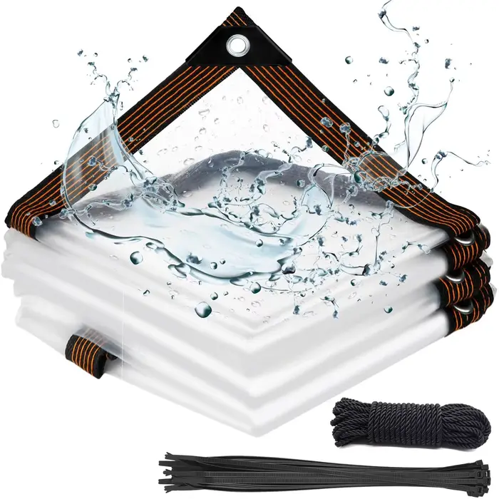 Bâches transparentes imperméables pour extérieur, bâche en polyéthylène transparente 6x8FT avec œill