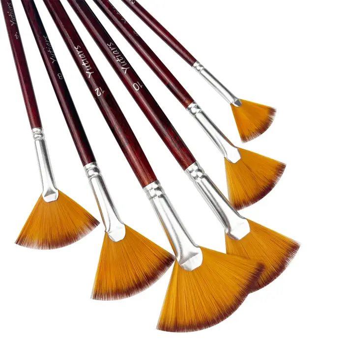 Ensemble de 6 pinceaux professionnels pour peinture - Manche long en bois, poils en nylon de haute q