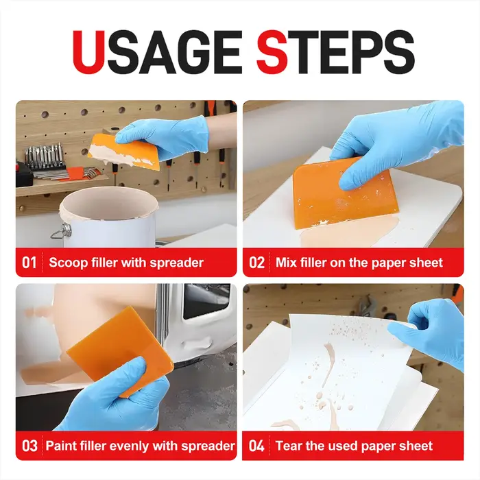 Spatules en plastique de 4/5/6 pouces avec papiers de ponçage mixtes pour l'application de mastic et de glaçage sur carrosserie automobile