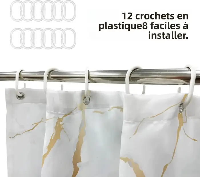 Rideau de douche imperméable en Polyester avec 12 crochets en plastique