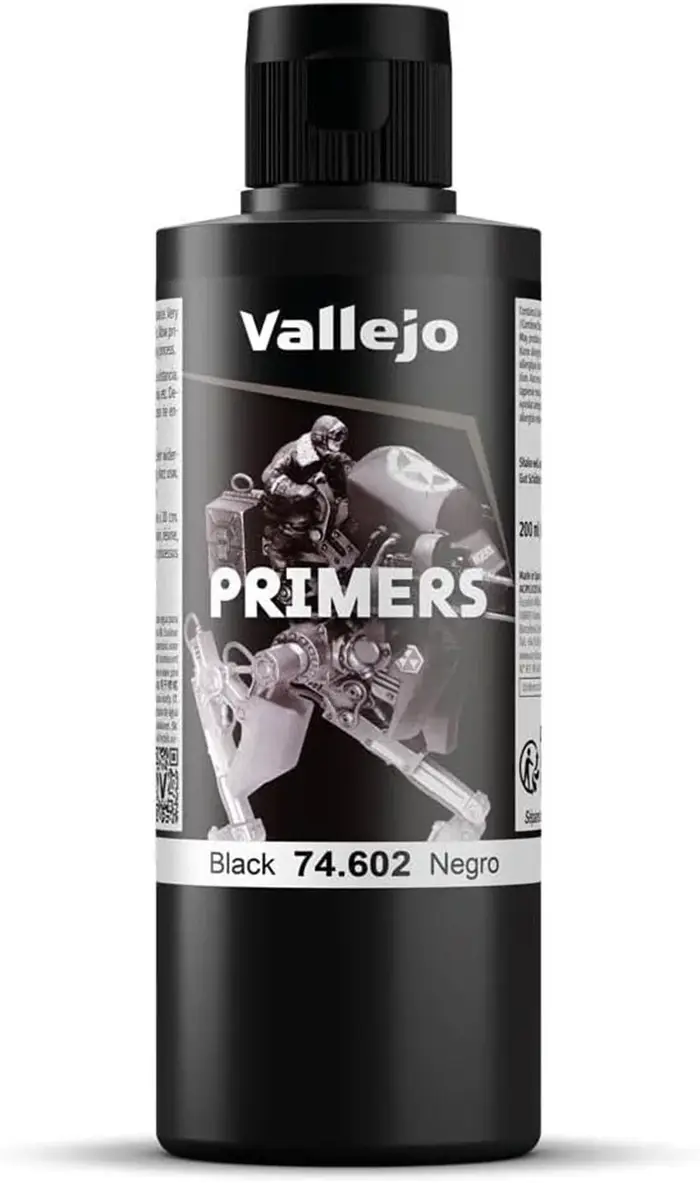 Vallejo | Apprêt acrylique noir | Finition mate et séchage rapide | Parfait pour l'aérographe et une excellente adhérence à la mode des figurines et à l'échelle