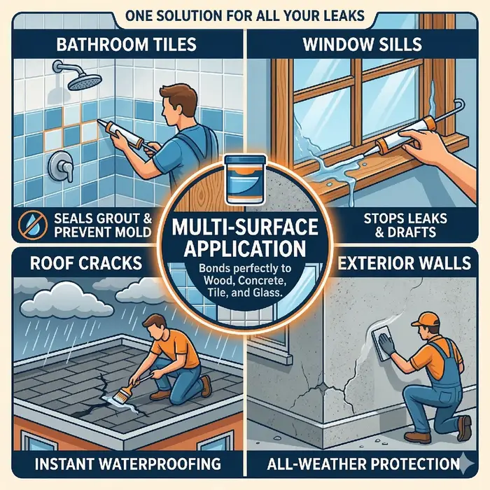 Scellant transparent imperméable 500g avec pinceau pour la réparation des fuites dans la salle de bain