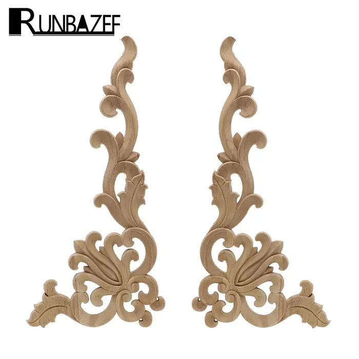 Bois sculpté coin Onlay Applique cadre porte décorer portes murales meubles décoratifs modernes 20X10CM Figurines