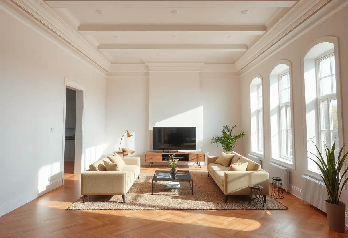 Pièce rénovée avec finition d'enduit monocouche