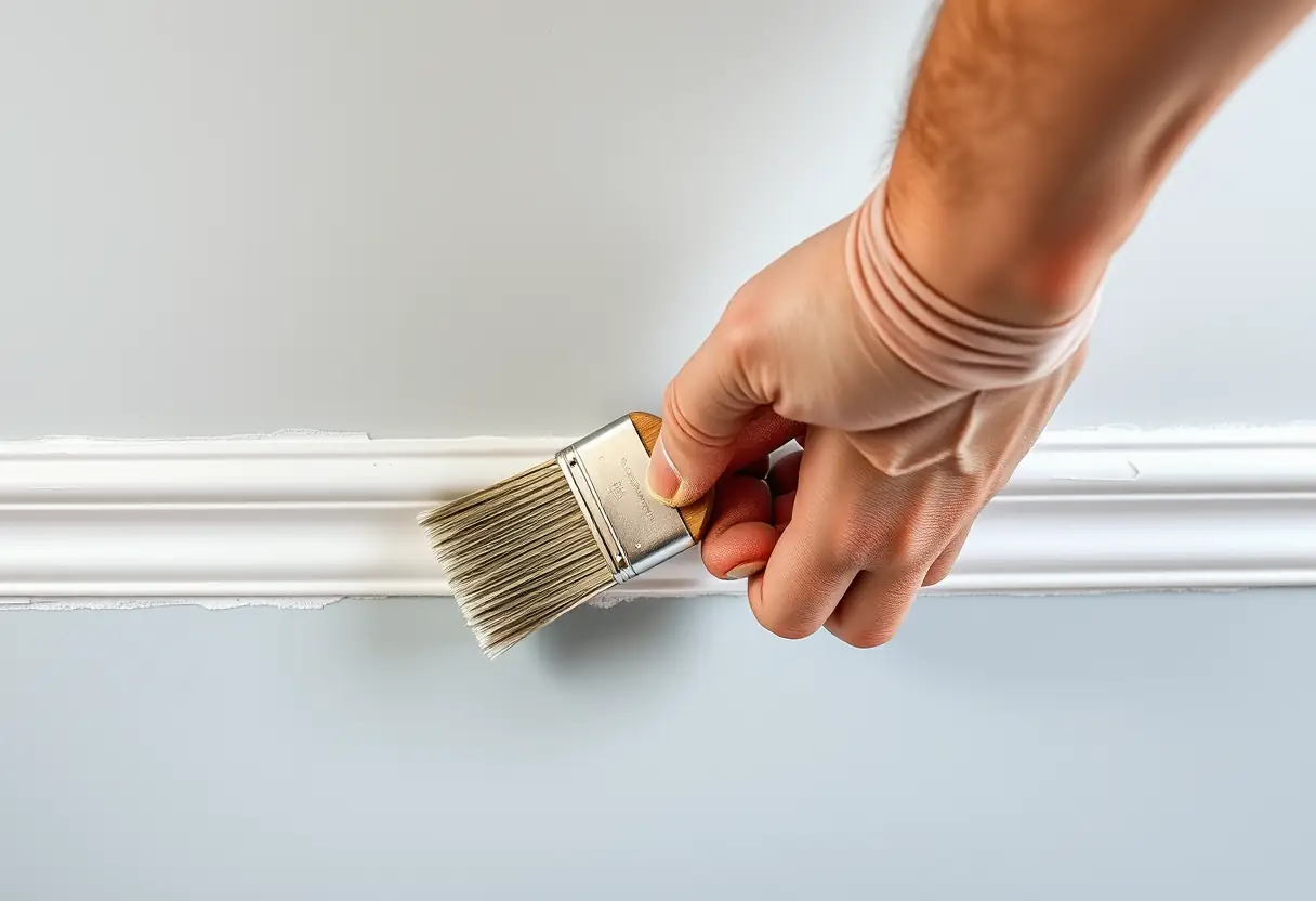 Une main tenant un pinceau appliquant de la peinture anti-humidité